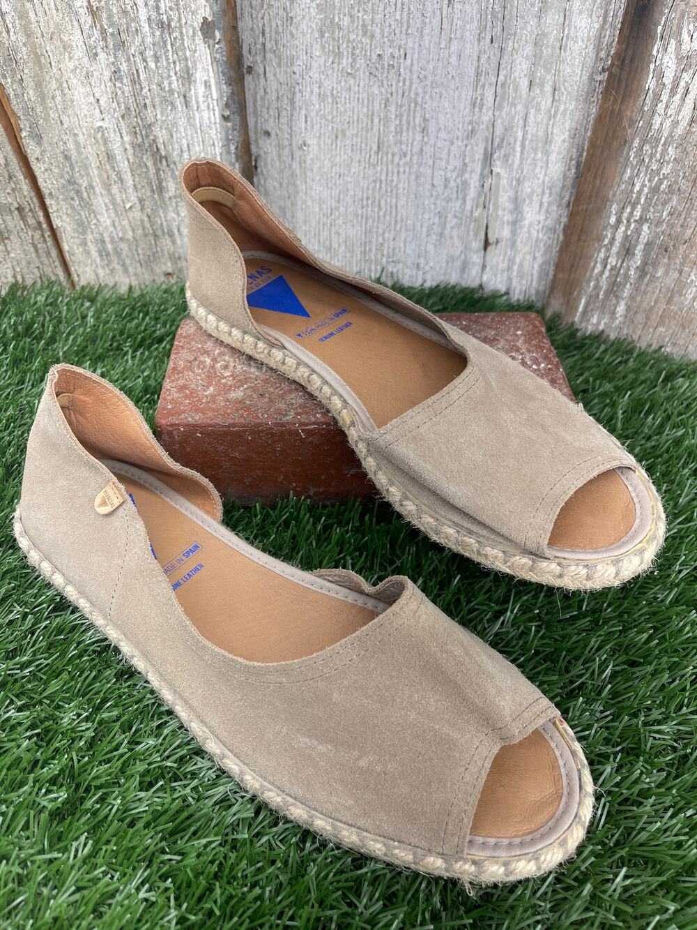 Verbenas Carmen Serraje Suede Peep-toe Espadrilles Spain Women's 42